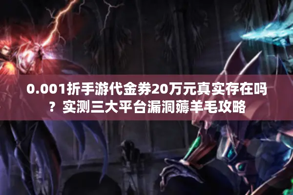 0.001折手游代金券20万元真实存在吗？实测三大平台漏洞薅羊毛攻略