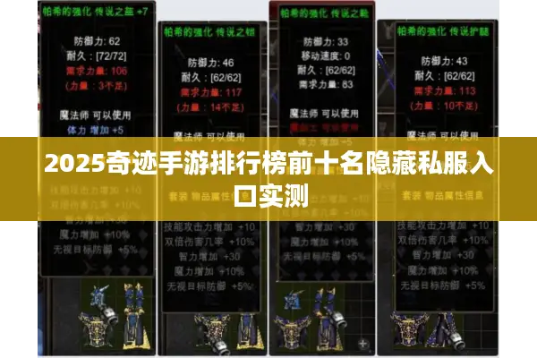 2025奇迹手游排行榜前十名隐藏私服入口实测