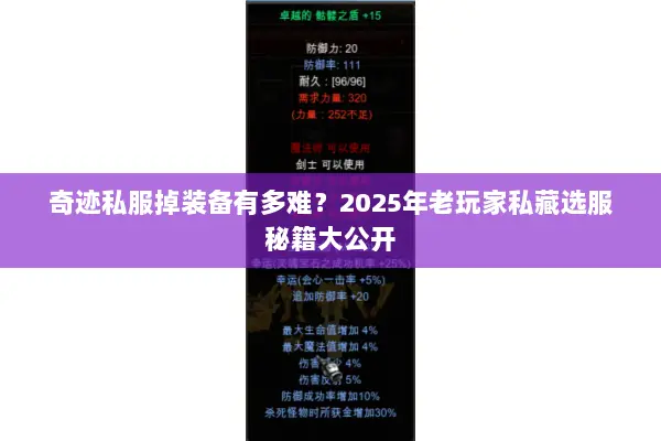 奇迹私服掉装备有多难？2025年老玩家私藏选服秘籍大公开