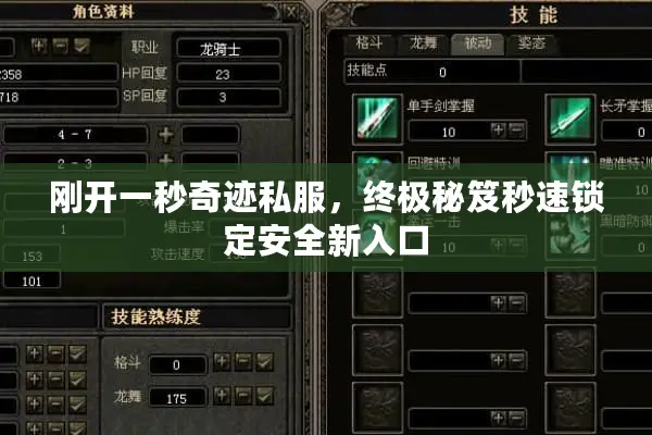 刚开一秒奇迹私服，终极秘笈秒速锁定安全新入口