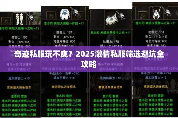 奇迹私服玩不爽？2025激情私服筛选避坑全攻略
