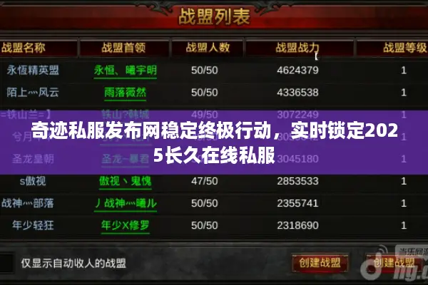 奇迹私服发布网稳定终极行动，实时锁定2025长久在线私服