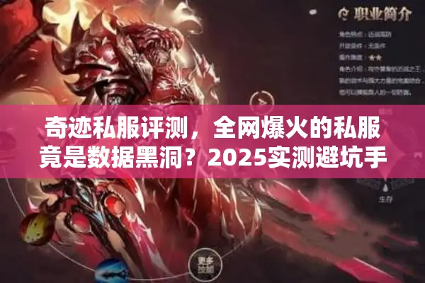 奇迹私服评测，全网爆火的私服竟是数据黑洞？2025实测避坑手册