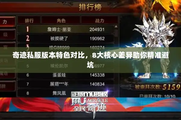 奇迹私服版本特色对比，8大核心差异助你精准避坑
