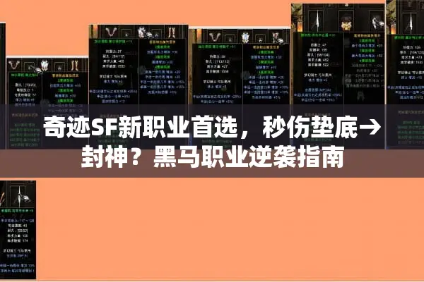 奇迹SF新职业首选，秒伤垫底→封神？黑马职业逆袭指南