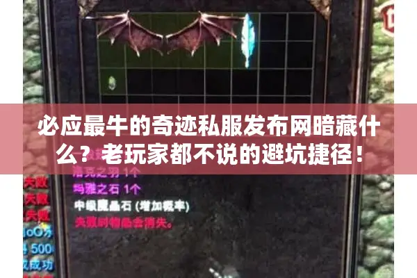 必应最牛的奇迹私服发布网暗藏什么？老玩家都不说的避坑捷径！