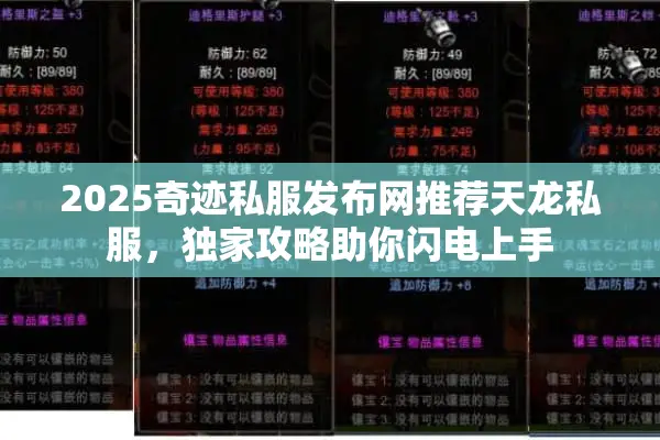 2025奇迹私服发布网推荐天龙私服，独家攻略助你闪电上手